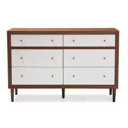 Baxton Studio Harlow Mid-century Modern Scandinavian Style White and Walnut Wood 6-drawer Storage Dresser
